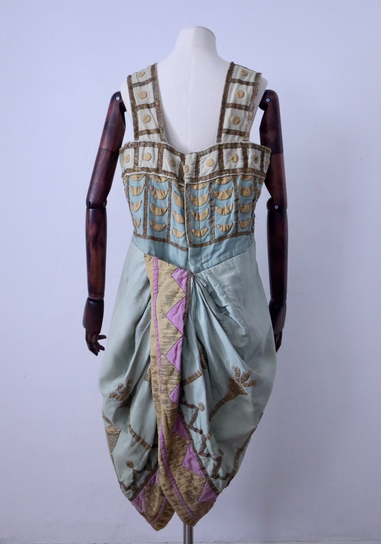 Antique 1880 French Opera PREMIER Costume AIDA Verdi Paris Egyptian Pastel Blue Sun Fade Gold 19th Century