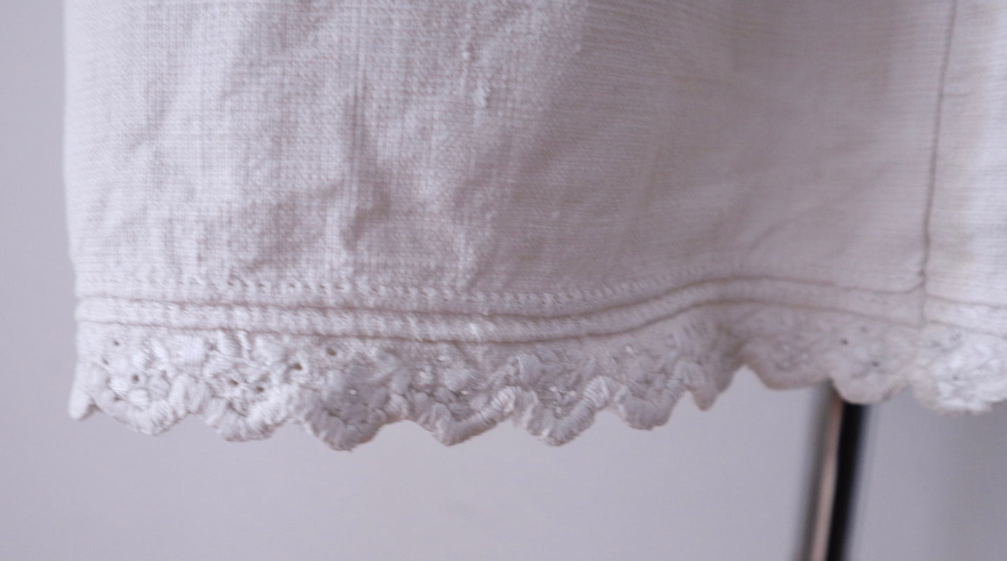 1930s–1940s Transylvanian Linen Shirt with Pressed Glass Buttons