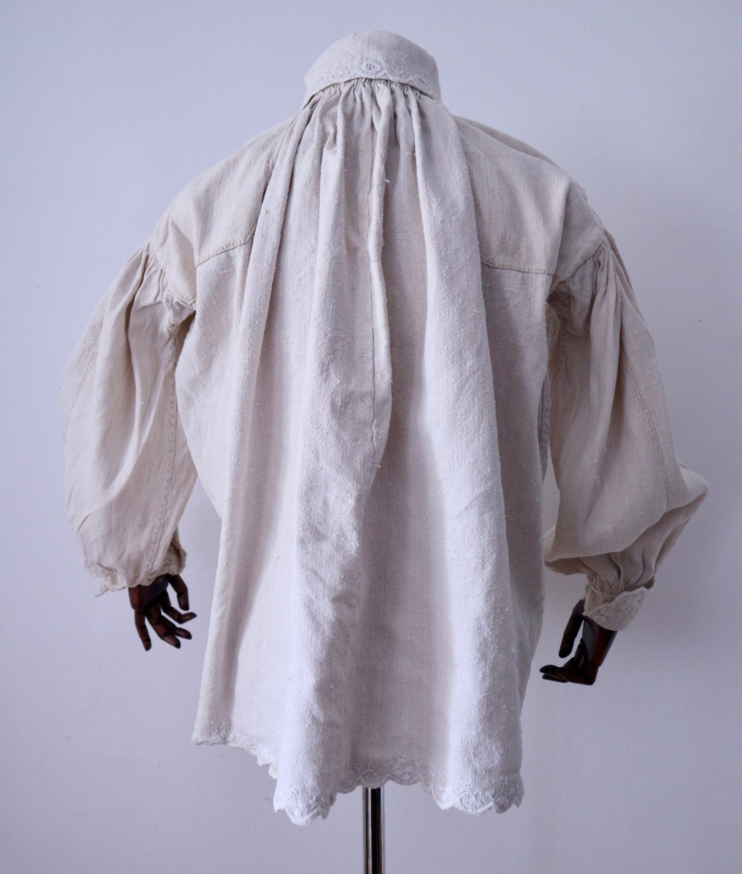 1930s - 1940s Transylvanian linen shirt with embroidery and cutwork