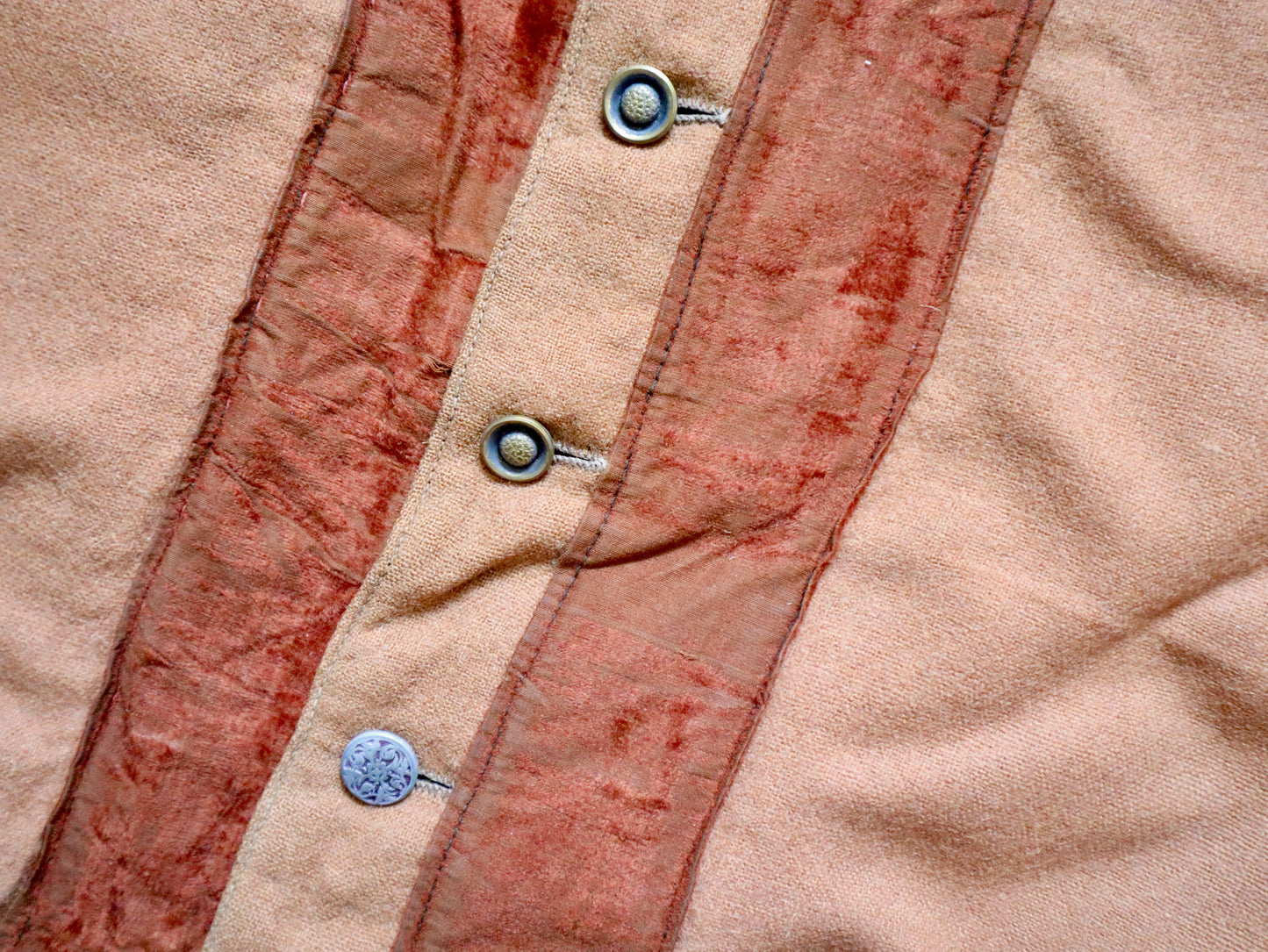 Antique French Opera Costume Tunic Gilet Wool Apricot Brown Silk Velvet Trim Medieval Renaissance