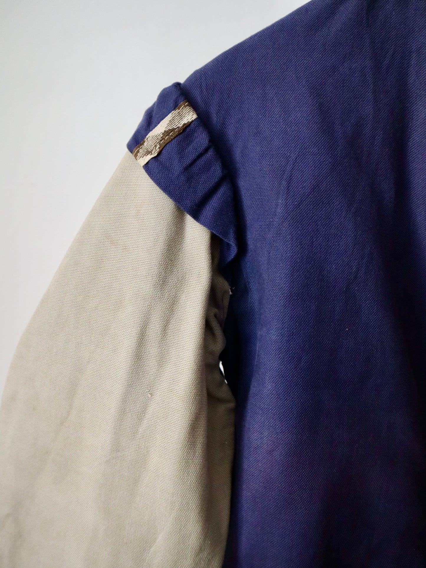 Antique French Opera Costume Jacket Blue Cotton Grey Sleeves Ribbon Trim Medieval Renaissance