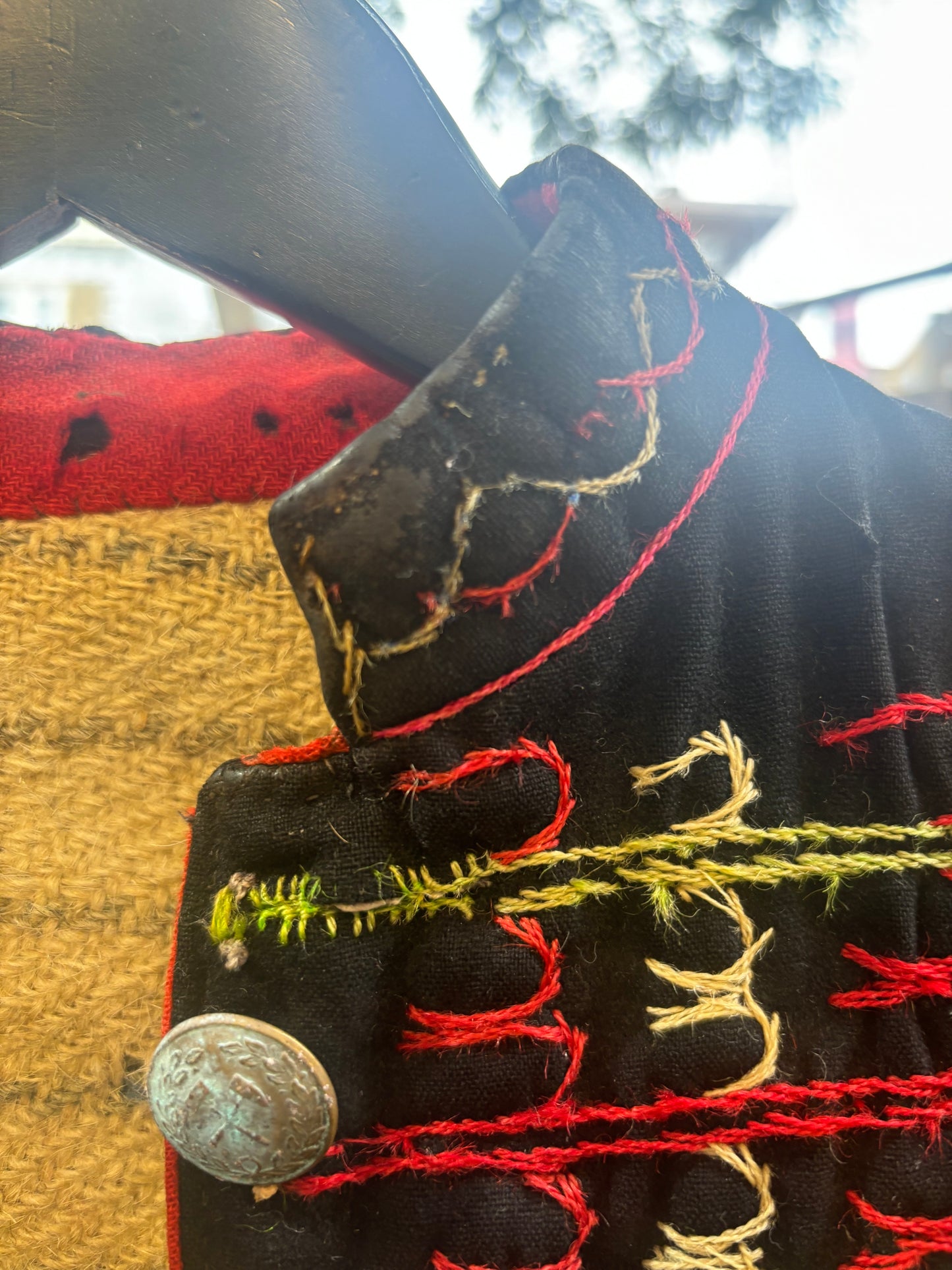 1920s 30s Hungarian Embroidered Vest Waistcoat Folk Floral Brass Buttons Hammer Pick