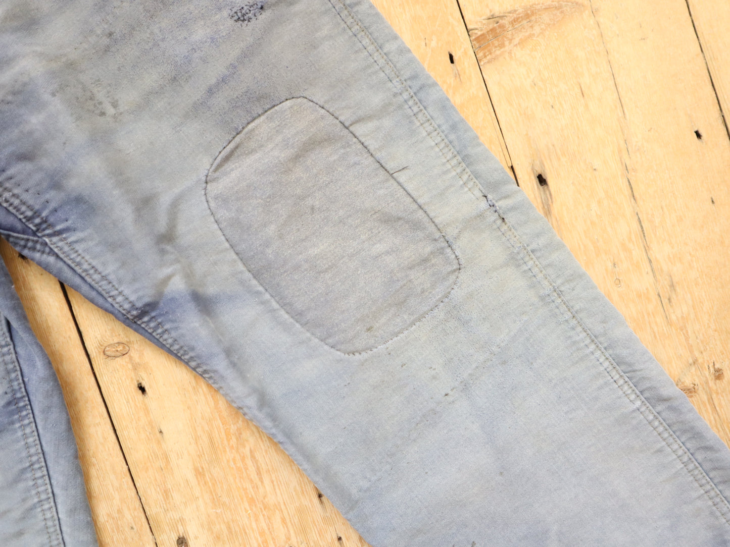 1950s French Le Salvetal Blue Moleskin Workwear Trousers Pants Patched Repairs Darned