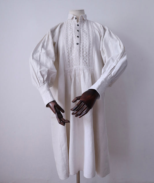 1930s Transylvanian Linen Folk Smock Antique Eastern European Embroidered Shirt Traditional Tunic Dress