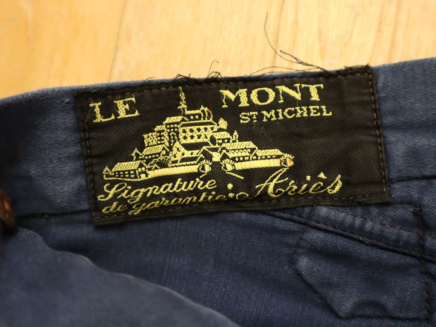 French Le Mont St Michel Blue Moleskin Workwear Trousers Pants Repairs Darned 1950s