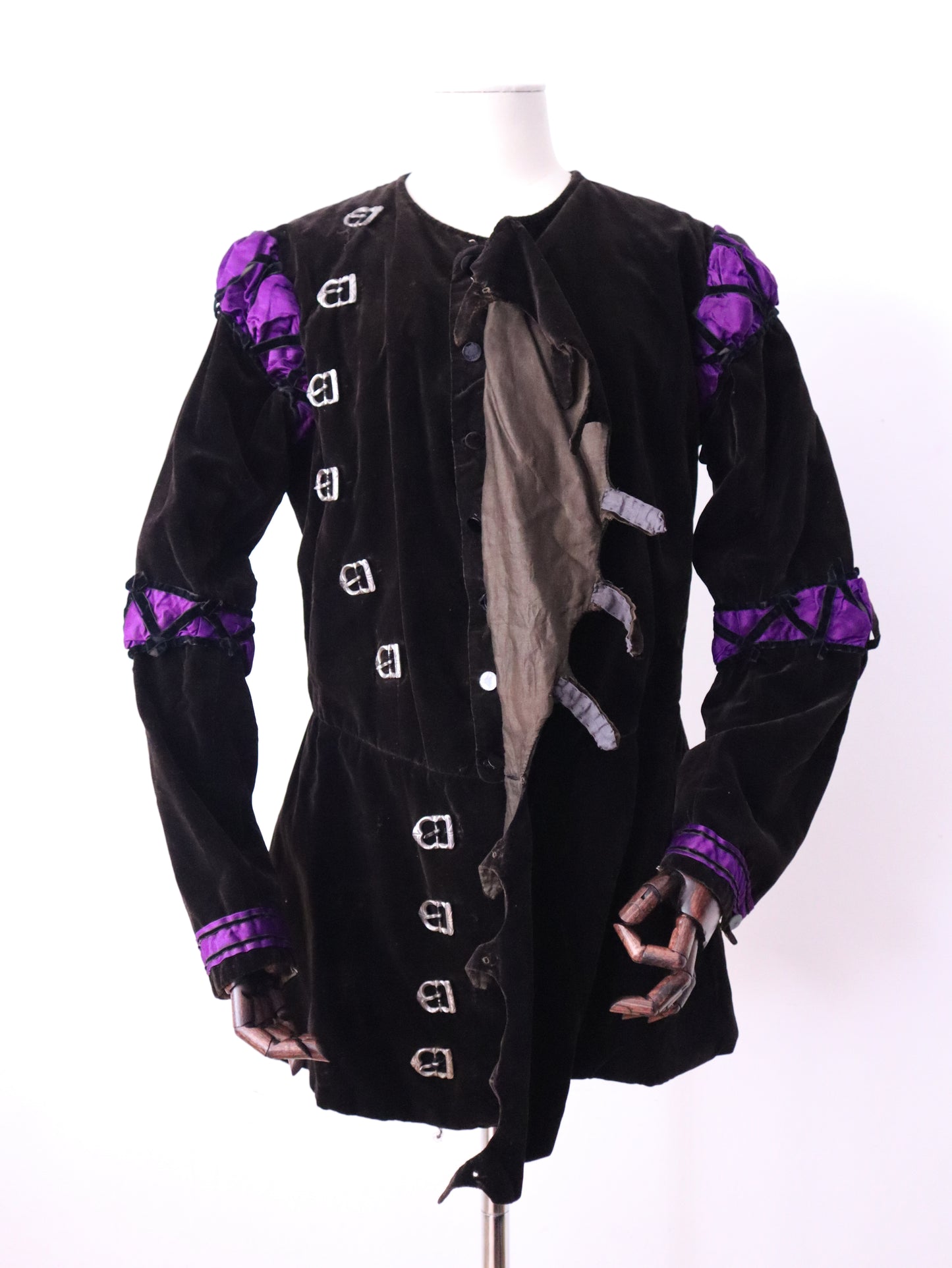 Rare Antique early 1900s French Opera Costume Jacket Silk Velvet Medieval Renaissance 16th Century Buckles Straps