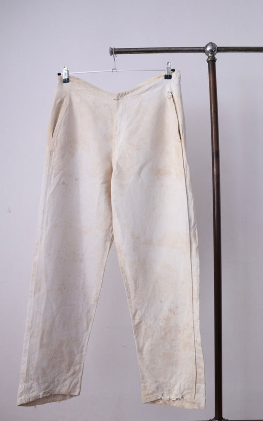Early 19th Century White Cotton Trousers – Hand Stitched with Bone Buttons