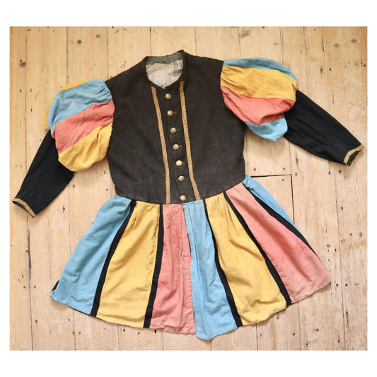 Antique French Theatre Costume Tunic Renaissance Style Colourful Stripe Panels