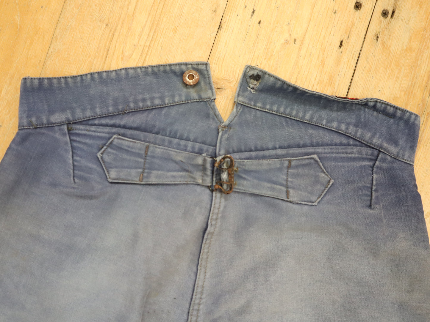 1950s French Le Salvetal Blue Moleskin Workwear Trousers Pants Patched Repairs Darned