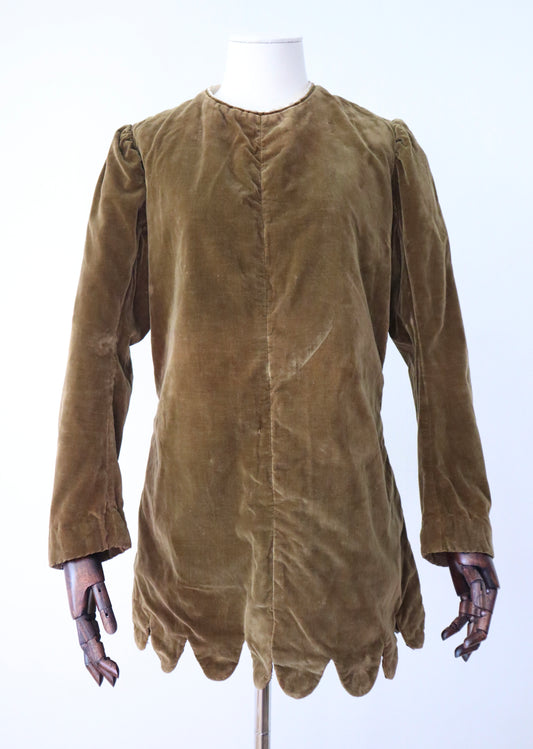 Antique French Opera Costume Tunic Green Silk Velvet Scalloped Hem Early 1900s