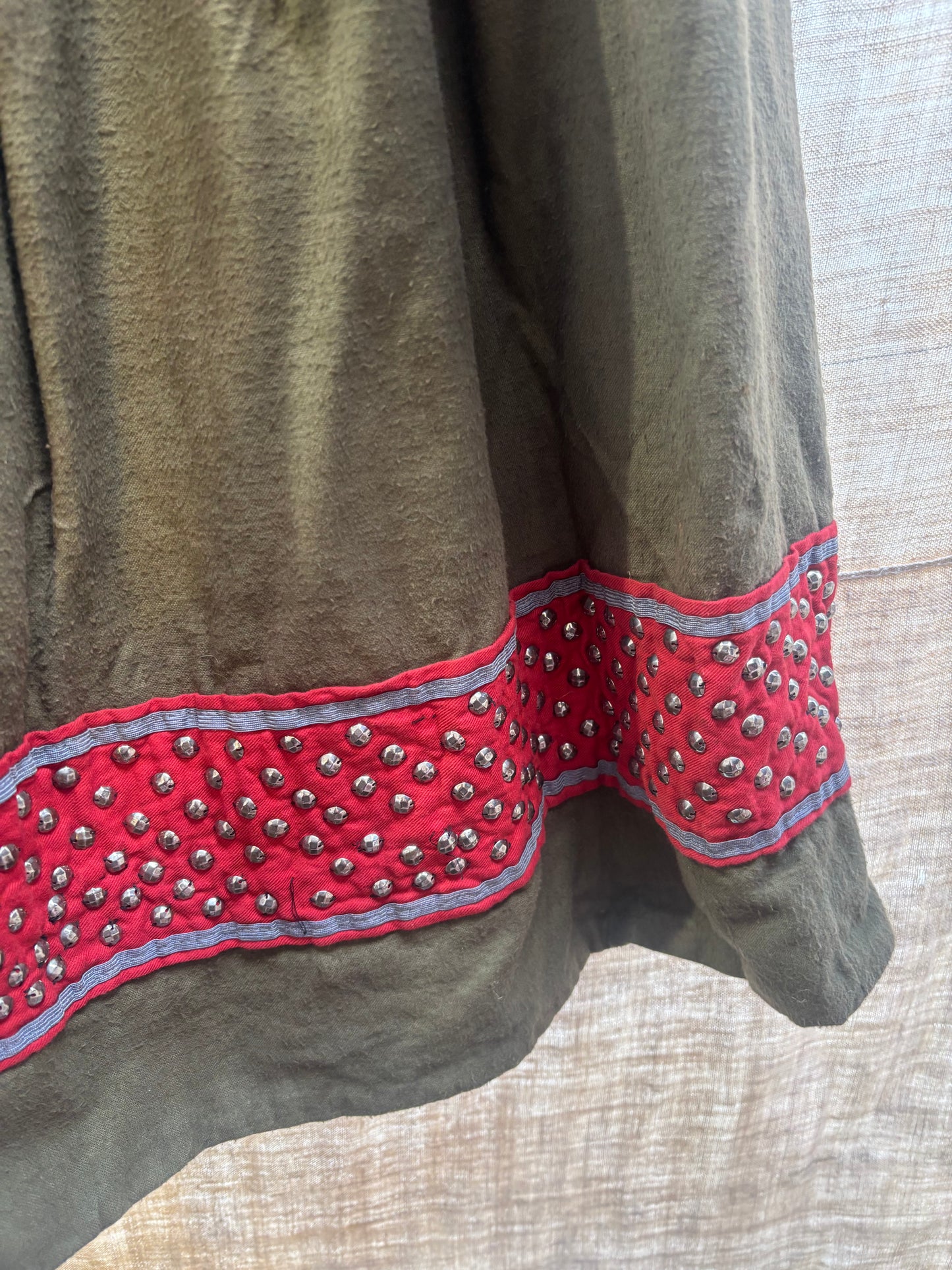Antique French Opera Costume Tunic Vermillion Olive Studded Renaissance Medieval
