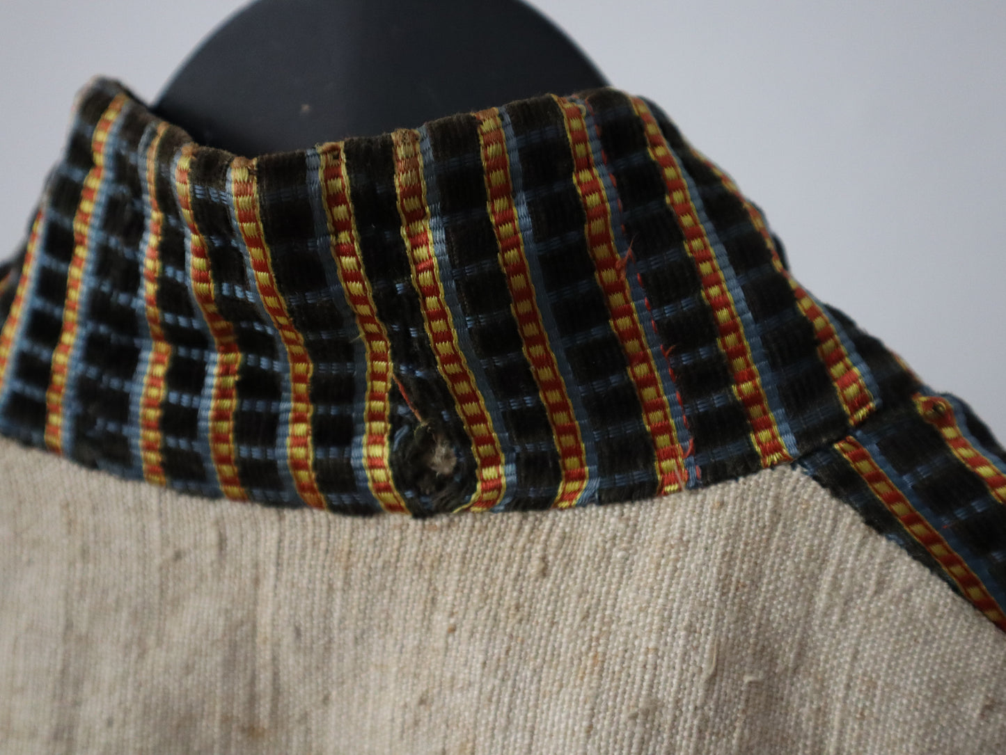 1790s - 1800 Silk Velvet Waistcoat
Vest Stripe Covered Buttons Double Breasted French Sack
Linen Back