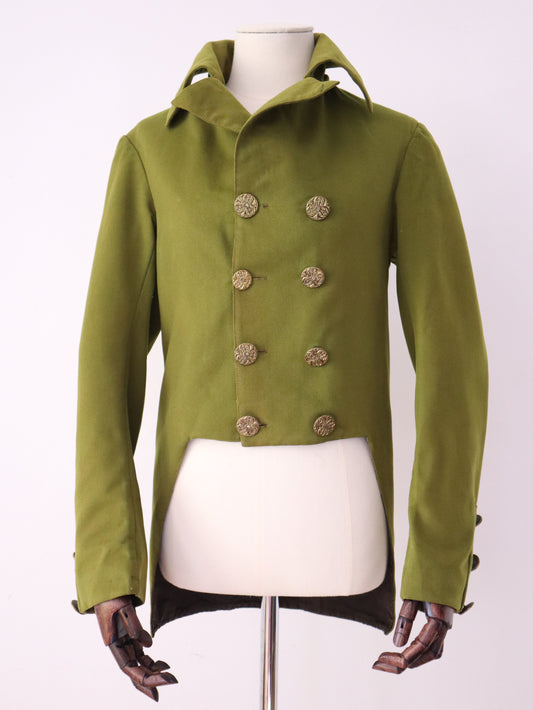 Antique French Tailcoat by Aristide Boyer – Bright Green Wool Theatre Jacket with Ring-Back Buttons – Regency-Inspired