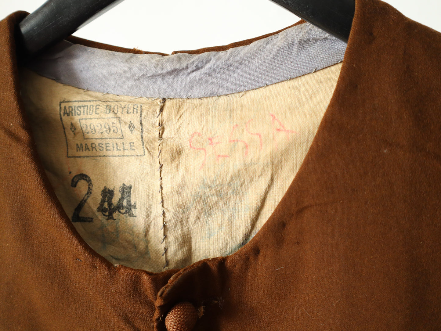 Antique French Opera Costume Tunic Brown Wool Cotton Puff Sleeve Renaissance Style 1910s