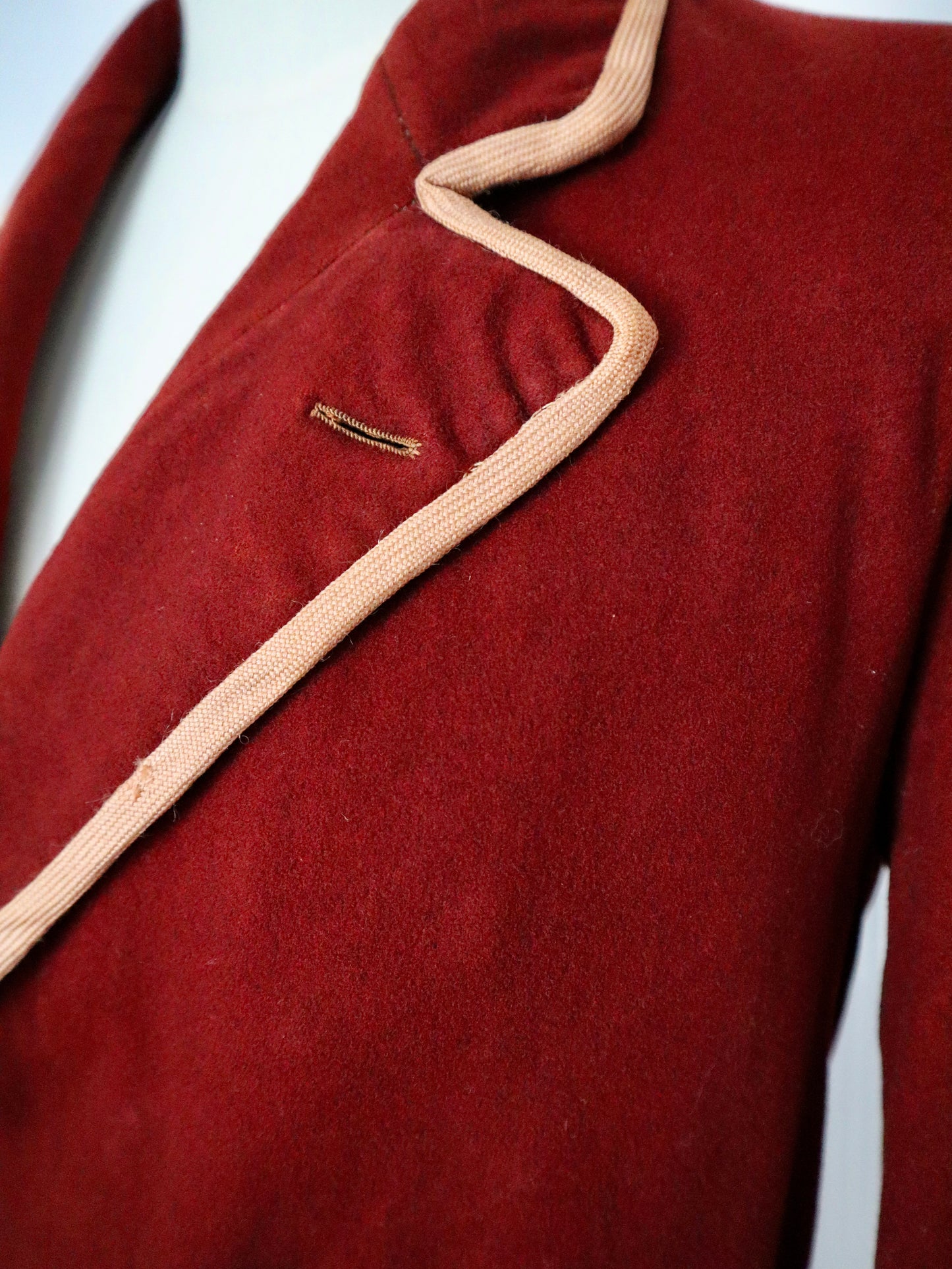 Antique French Tailcoat | Circa 1880s | Deep Claret Wool with Pale Salmon Trim | Thiery Aîné & Sigrand, Marseille