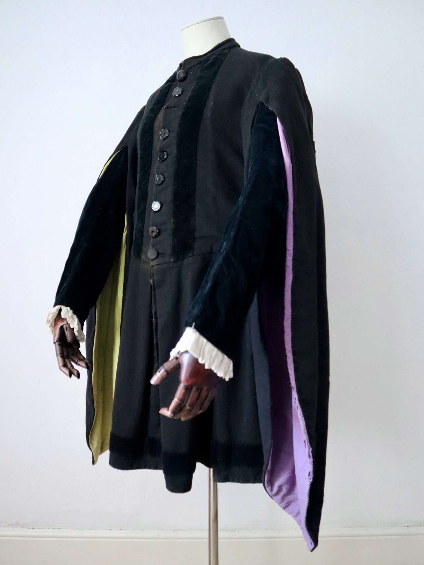 Antique French Renaissance-Style Theatrical Tunic | Circa 1900 | Aristide Boyer Marseille | Black Wool with Hanging Sleeves