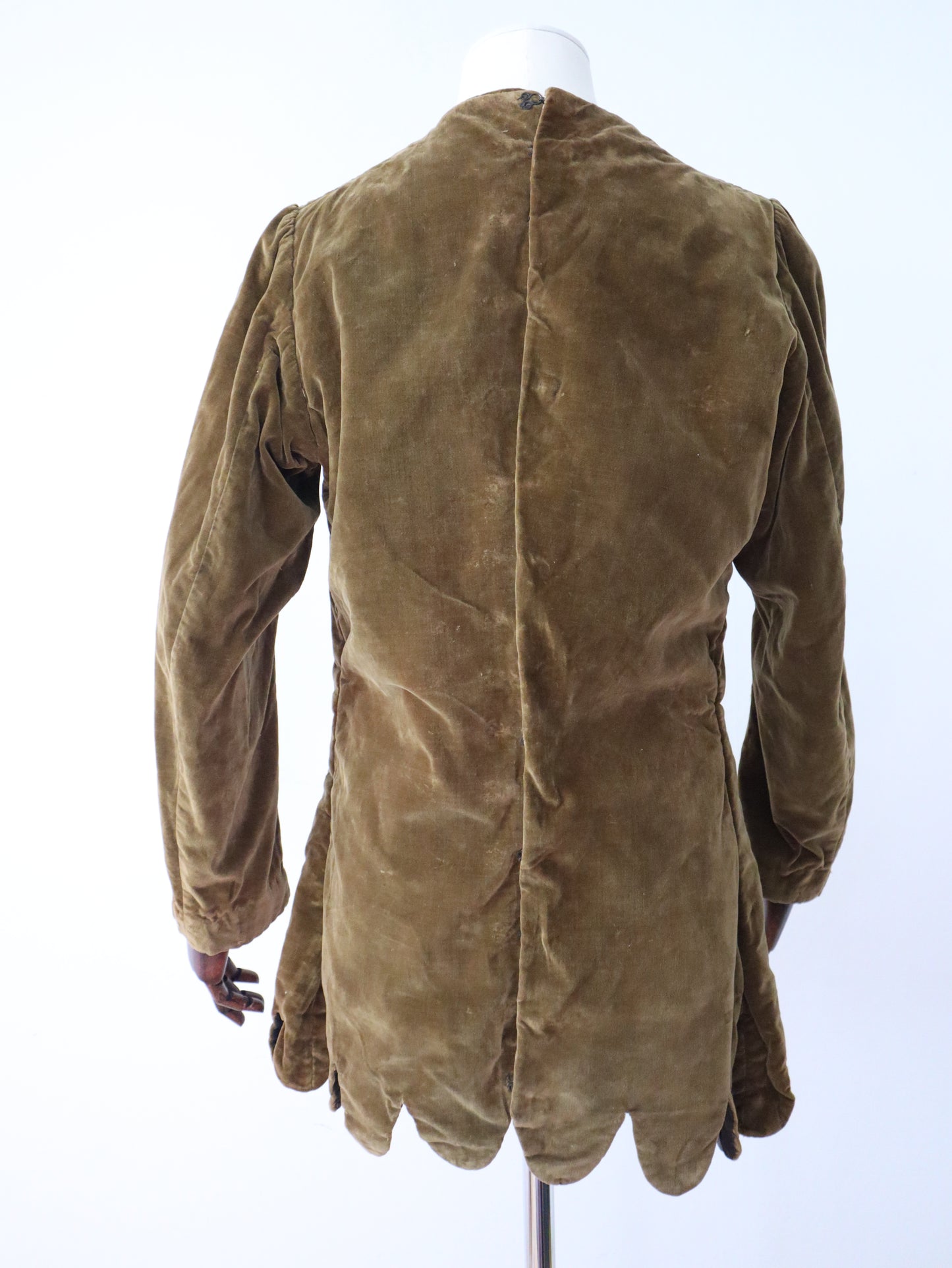 Antique French Opera Costume Tunic Green Silk Velvet Scalloped Hem Early 1900s