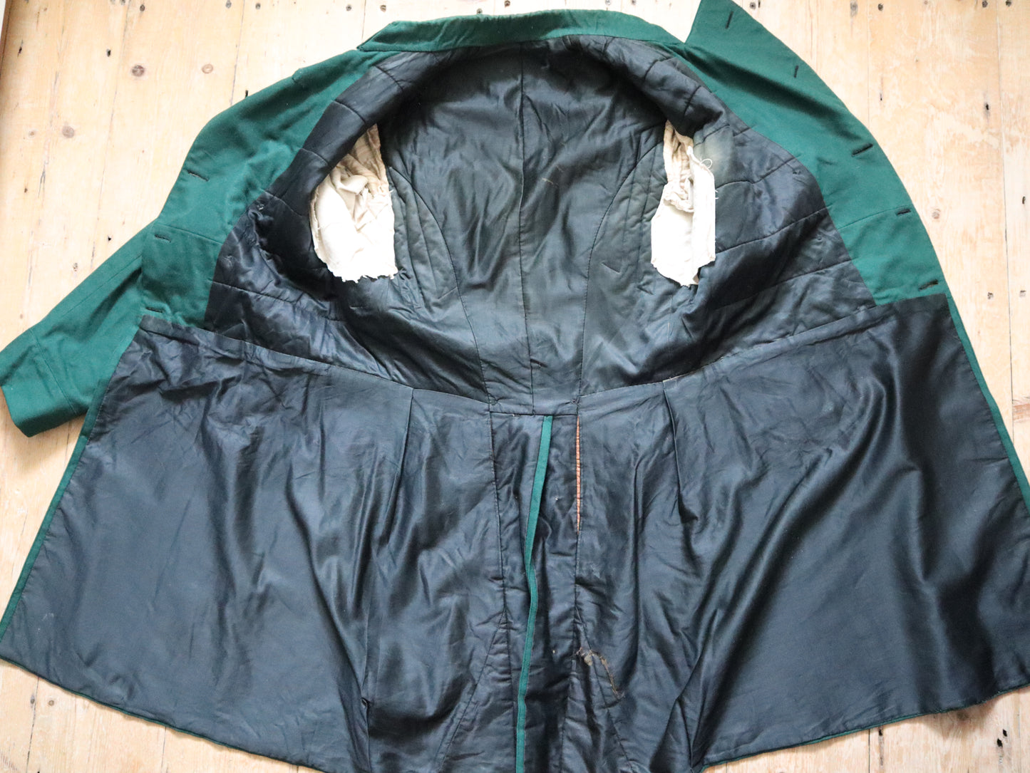 Late 19th century French green wool frock-style coat with brass buttons – marked “Aristide Boyer, Marseille” Opera Theatre Costume