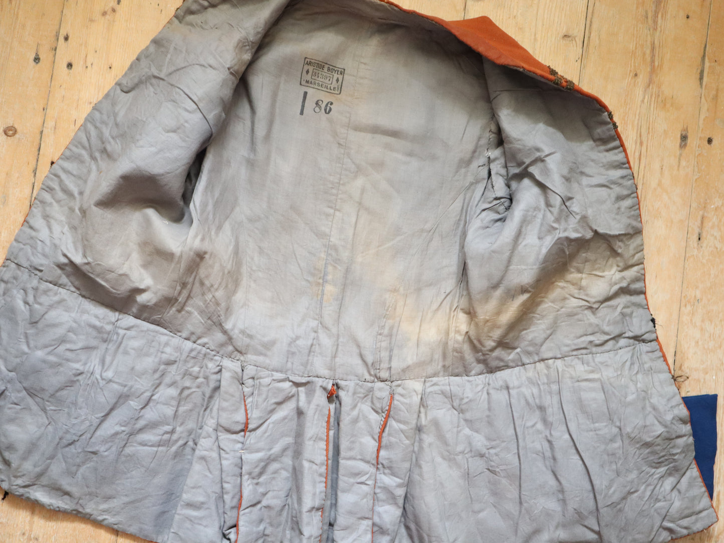 Antique French Opera Costume Jacket Rust Brown Frock Coat Blue Cuffs 18th Century Style