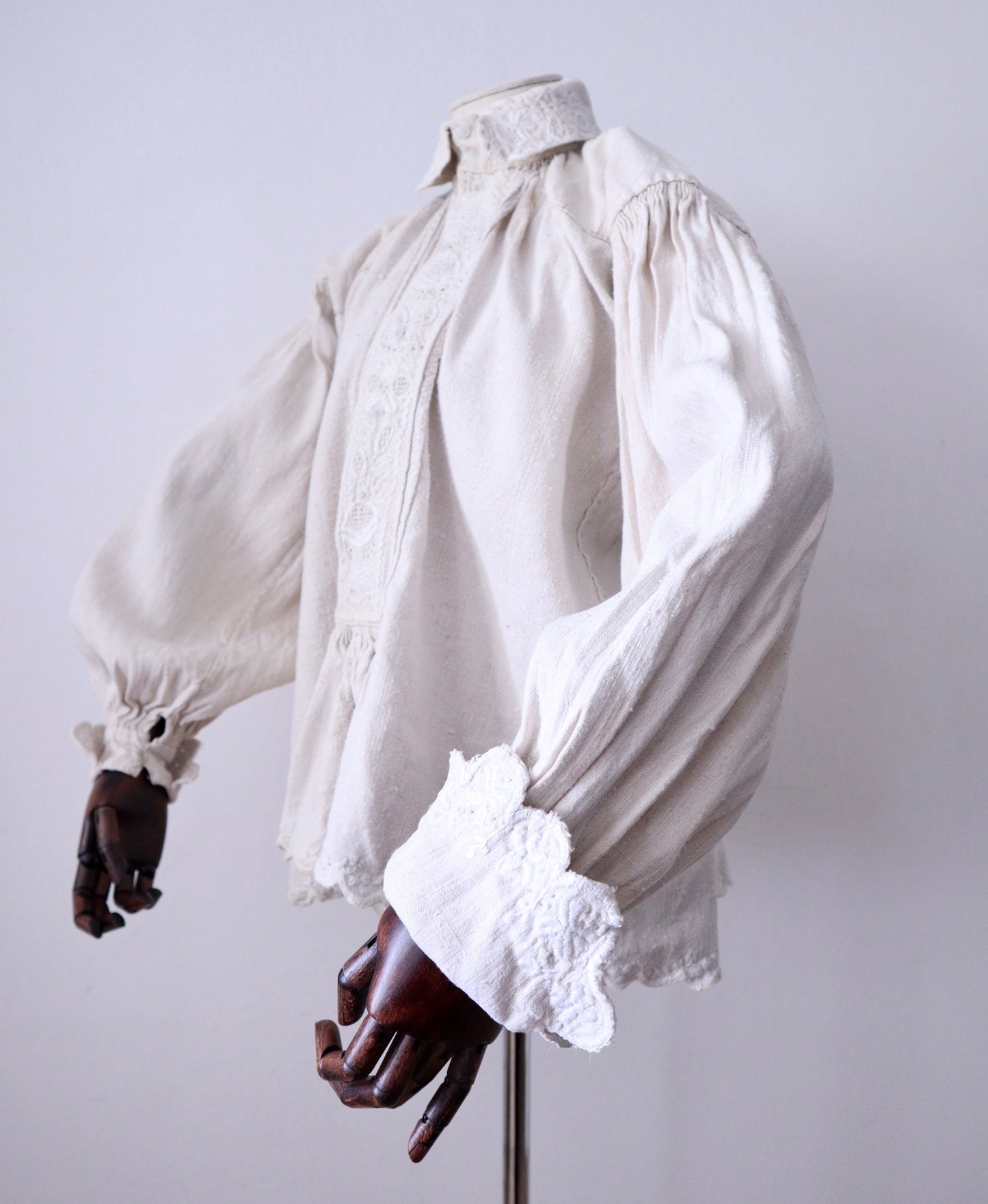 1930s - 1940s Transylvanian linen shirt with embroidery and cutwork