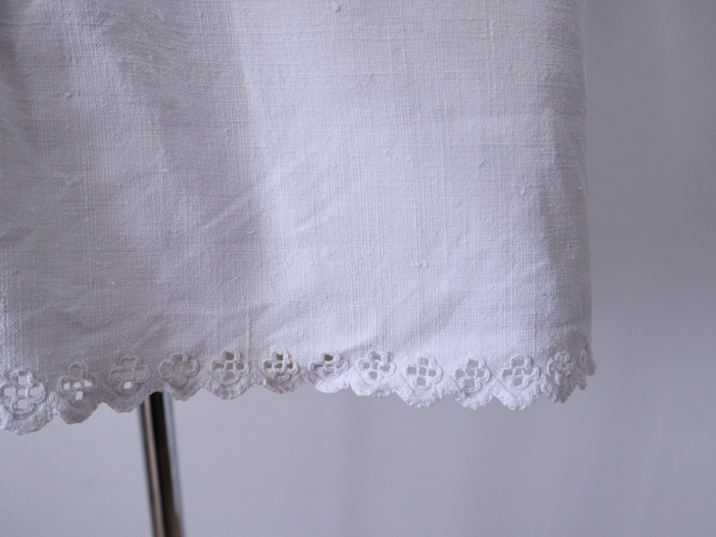 Handwoven Transylvanian Linen Folk Blouse with Cutwork Embroidery and Pressed Glass Buttons 1930s 1940s