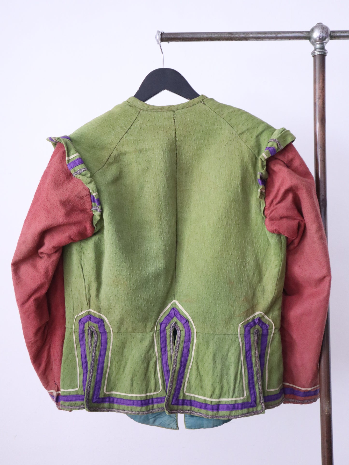 Antique French Opera Costume Jacket – Early 1900s, Green & Red Cotton, Aristide Boyer Marseille