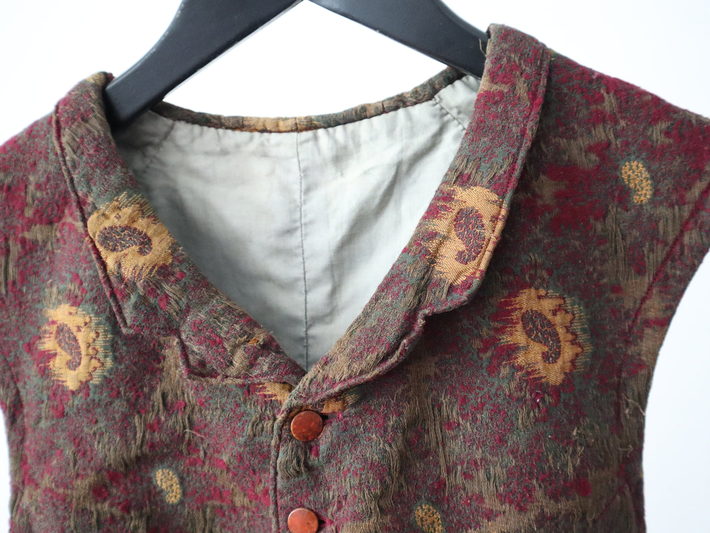 Antique French Waistcoat • Early 1900s Wool Paisley Vest • Burgundy Ochre Brown • PARIS SOLIDE Buckle • Vintage