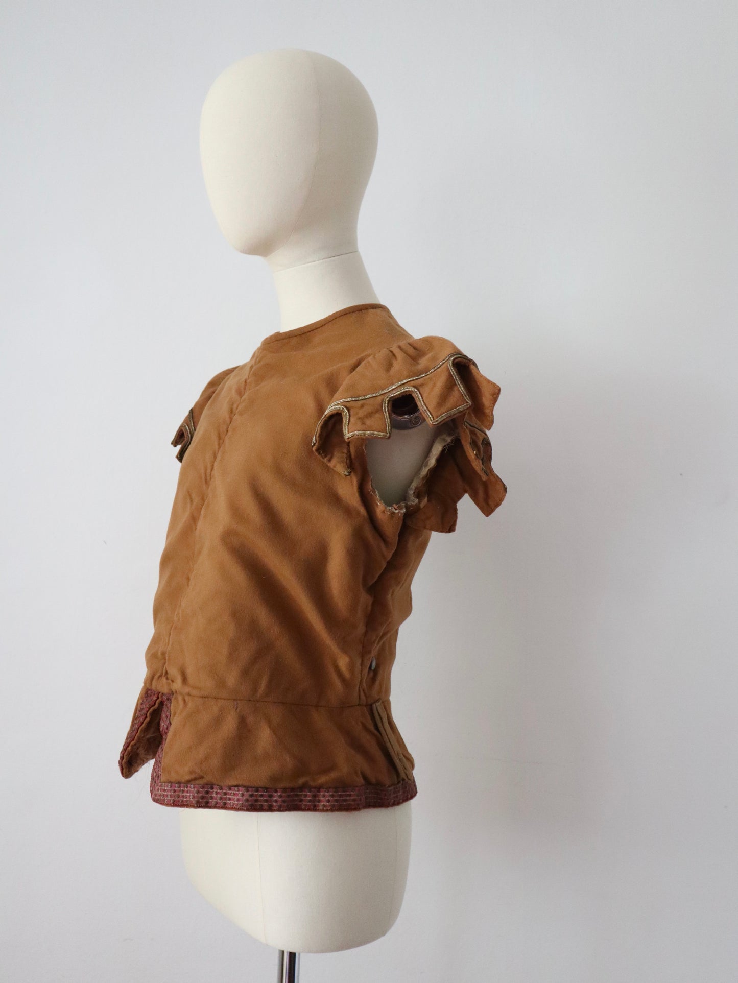 Antique French Opera Costume Tunic Top Toffee Brown Wool Medieval Renaissance Style