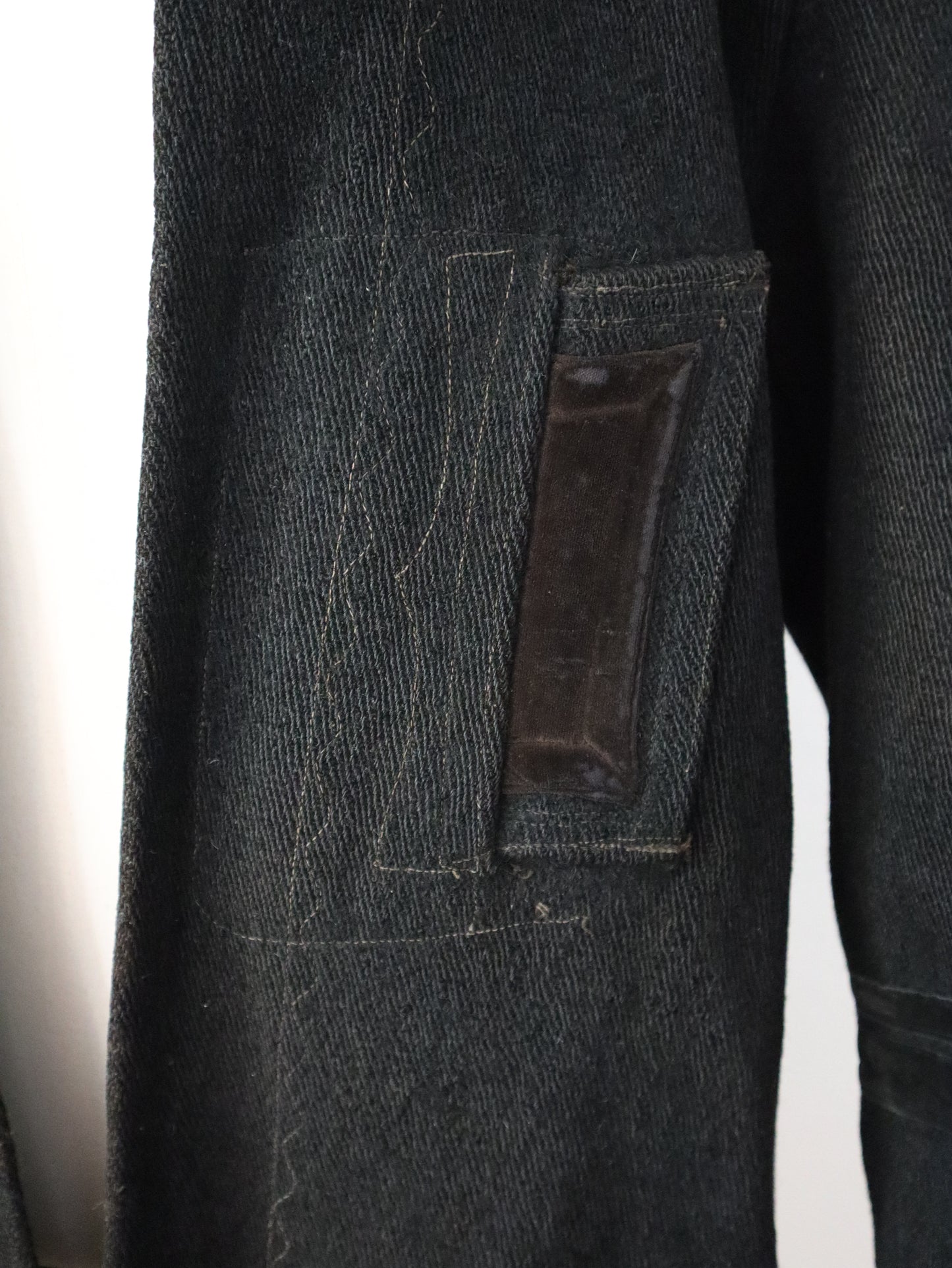 1920s Transylvanian Charcoal Black Wool Coat Traditional Folk Clothing Velvet Trim Stitching