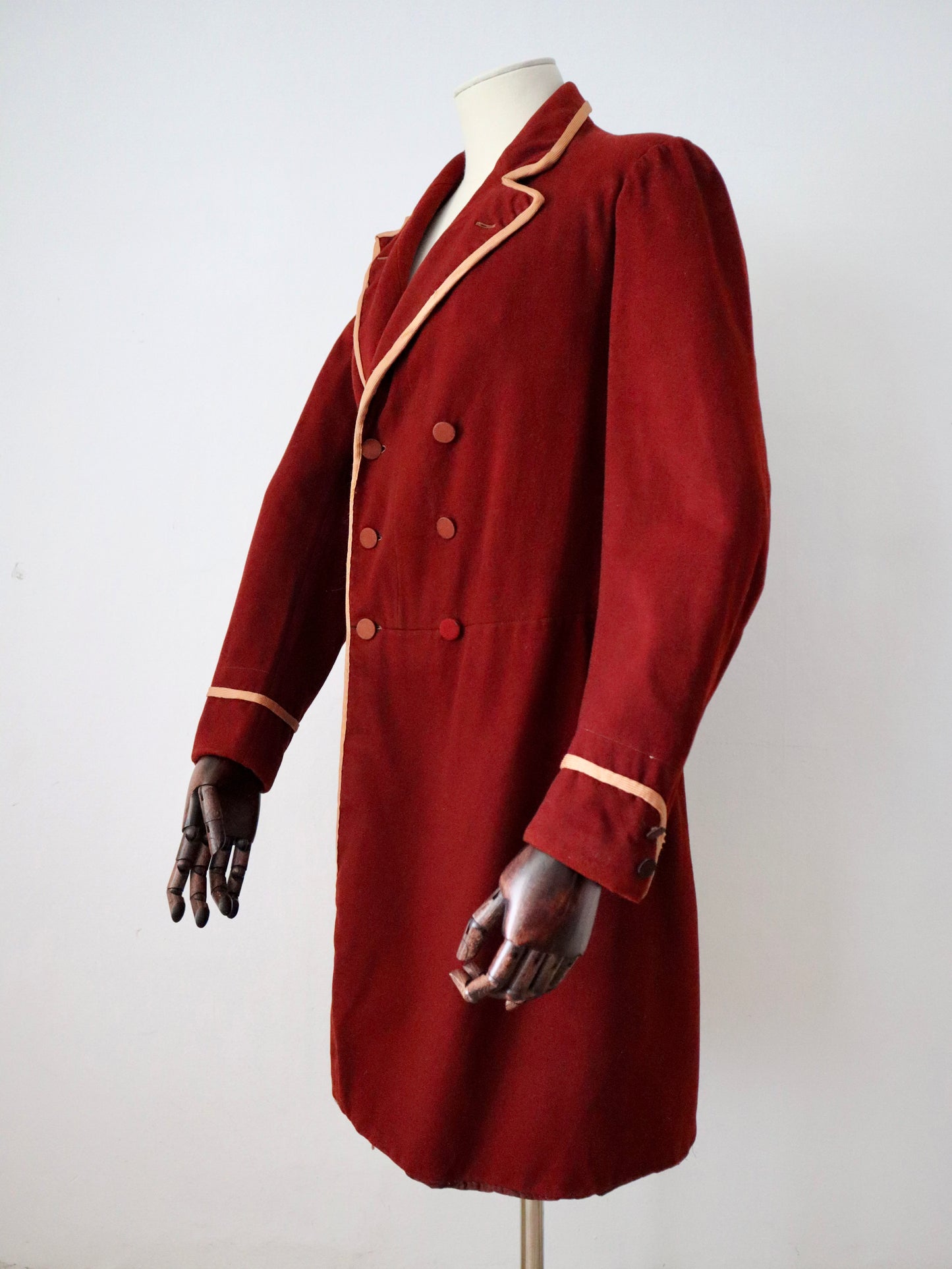 Antique French Tailcoat | Circa 1880s | Deep Claret Wool with Pale Salmon Trim | Thiery Aîné & Sigrand, Marseille