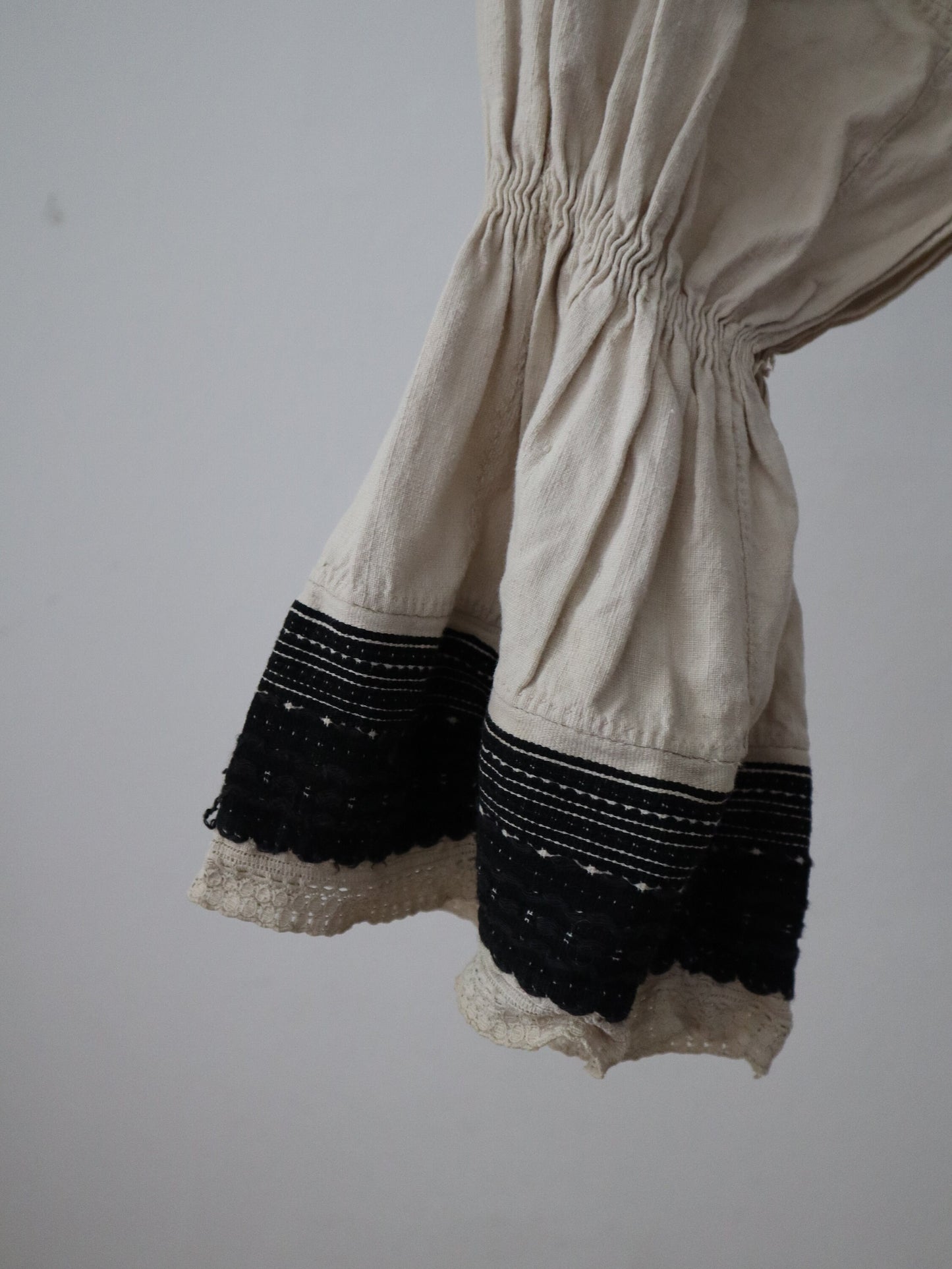 1930s Hungarian Croatian Folk Blouse Black White Stripe Big Sleeves Cropped Eastern European traditional clothing zig zag