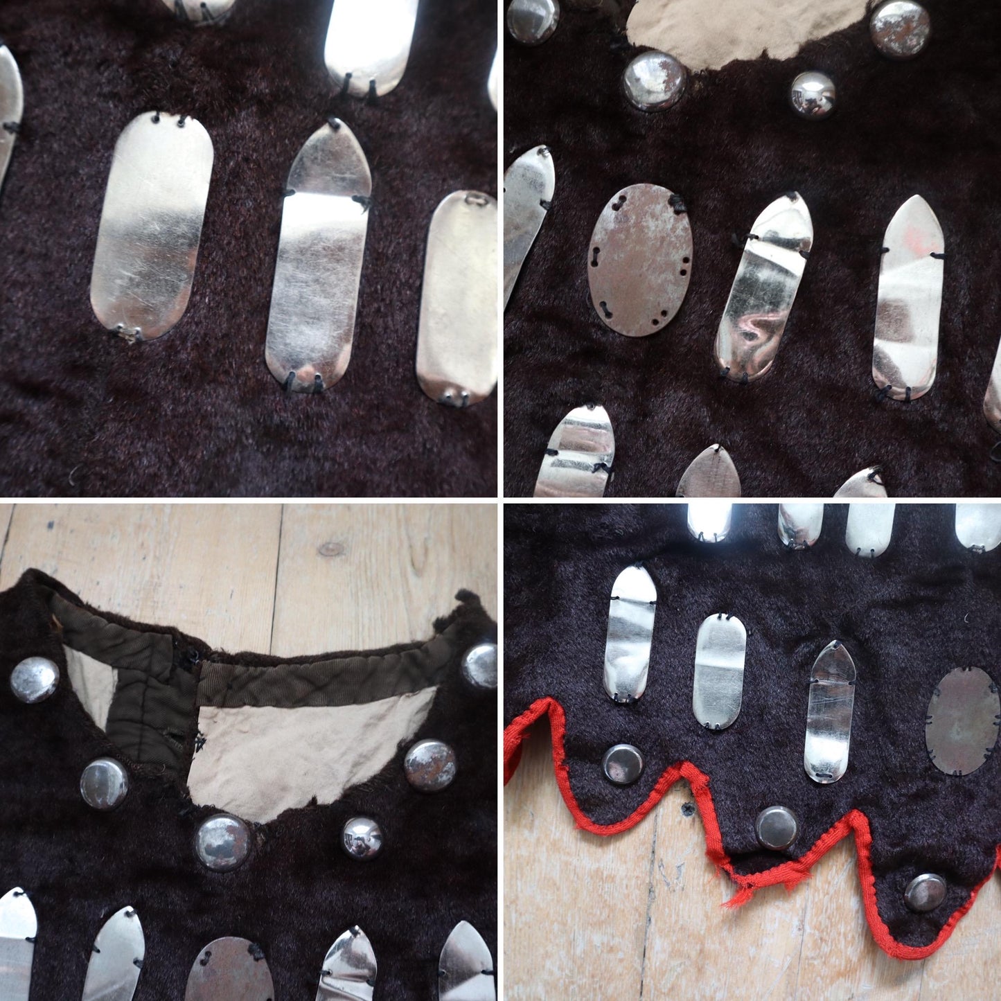 French antique opera costume vest medieval style goat hair imitation fur with metal studs