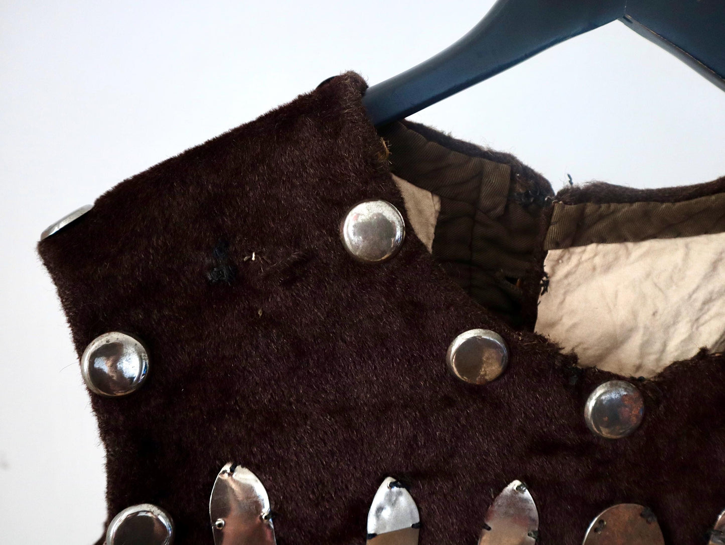 French antique opera costume vest medieval style goat hair imitation fur with metal studs