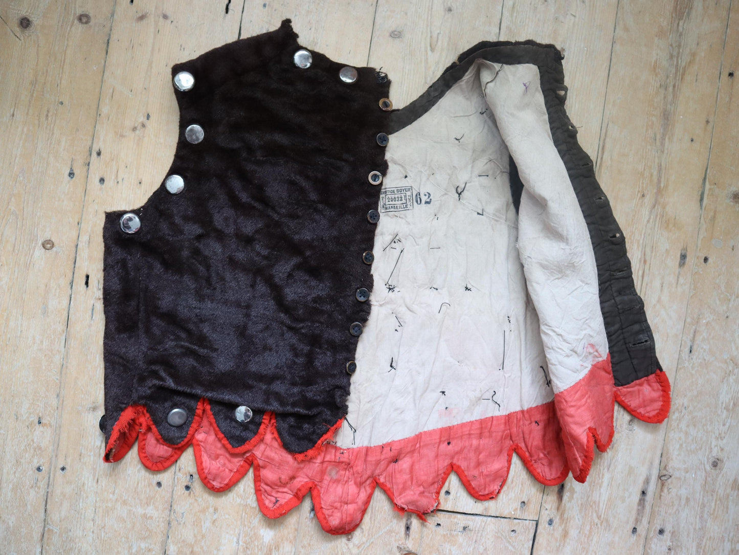 French antique opera costume vest medieval style goat hair imitation fur with metal studs