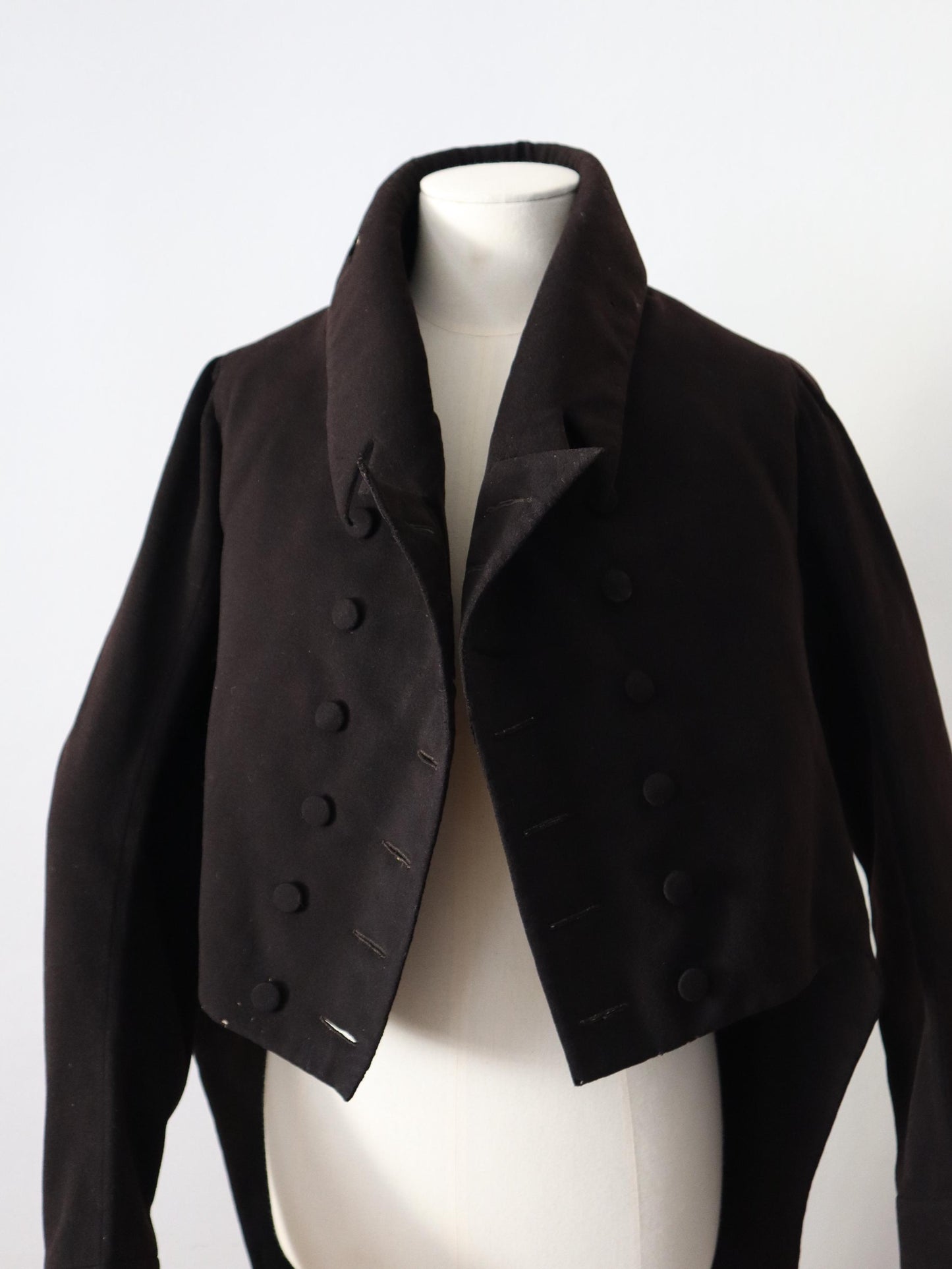 RARE Early 1800s French Black Wool Tailcoat Jacket REGENCY Double Breasted Jacket Coat M Notch Lapel