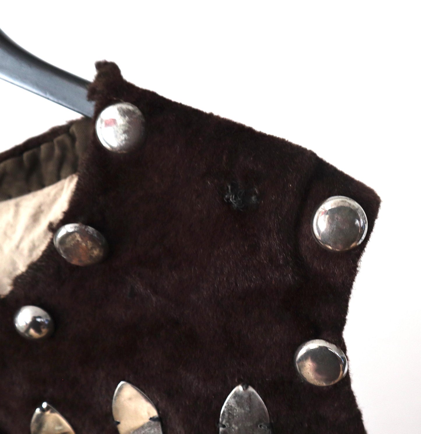 French antique opera costume vest medieval style goat hair imitation fur with metal studs