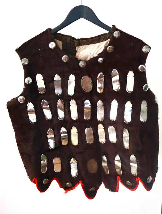 French antique opera costume vest medieval style goat hair imitation fur with metal studs