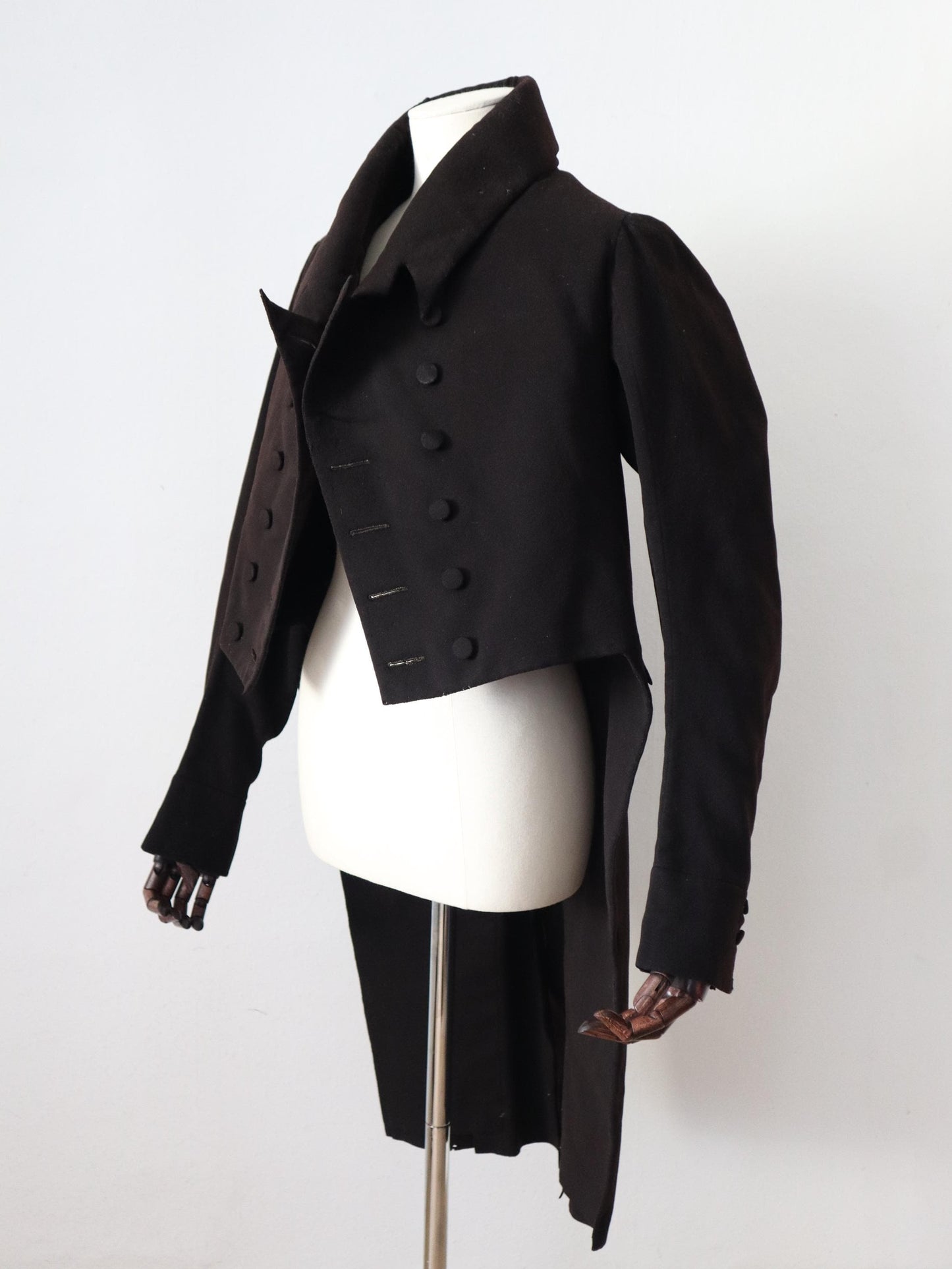 RARE Early 1800s French Black Wool Tailcoat Jacket REGENCY Double Breasted Jacket Coat M Notch Lapel