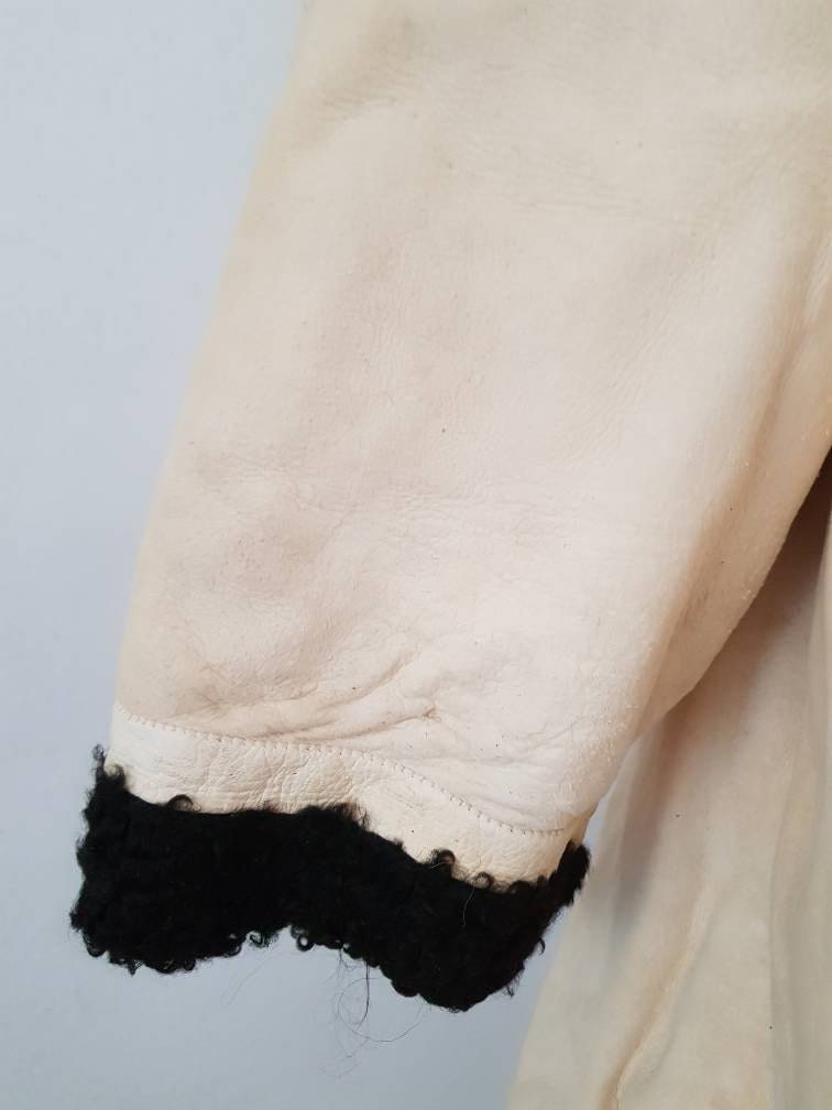RARE Antique white sheepskin folk jacket coat Hutsul Ukrainian sheep hair interior