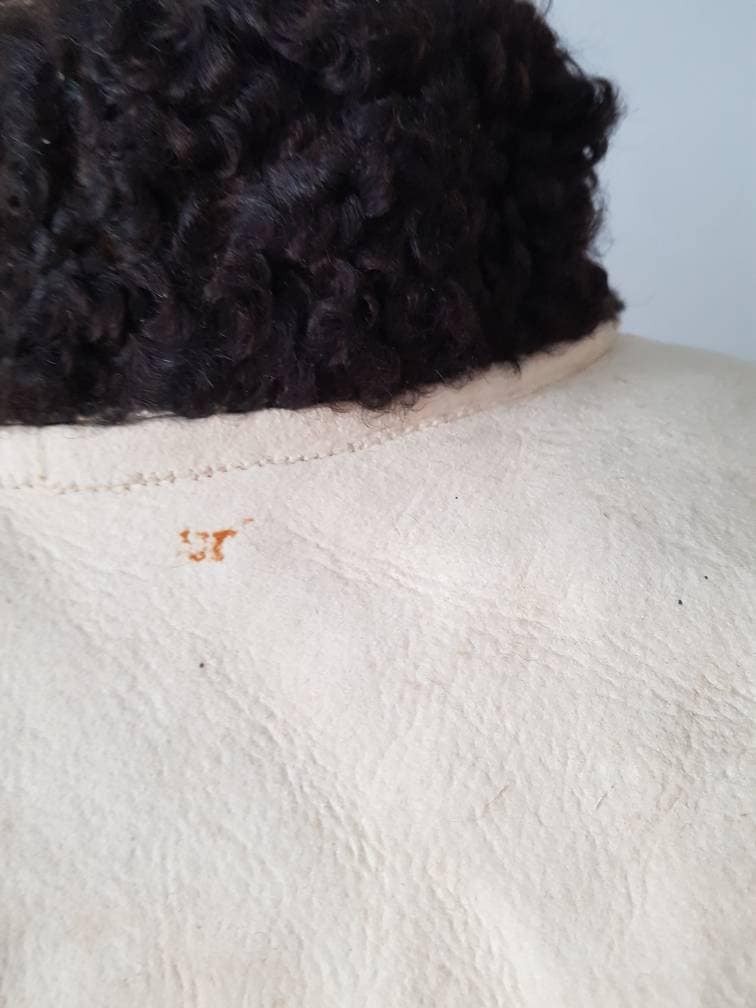 RARE Antique white sheepskin folk jacket coat Hutsul Ukrainian sheep hair interior