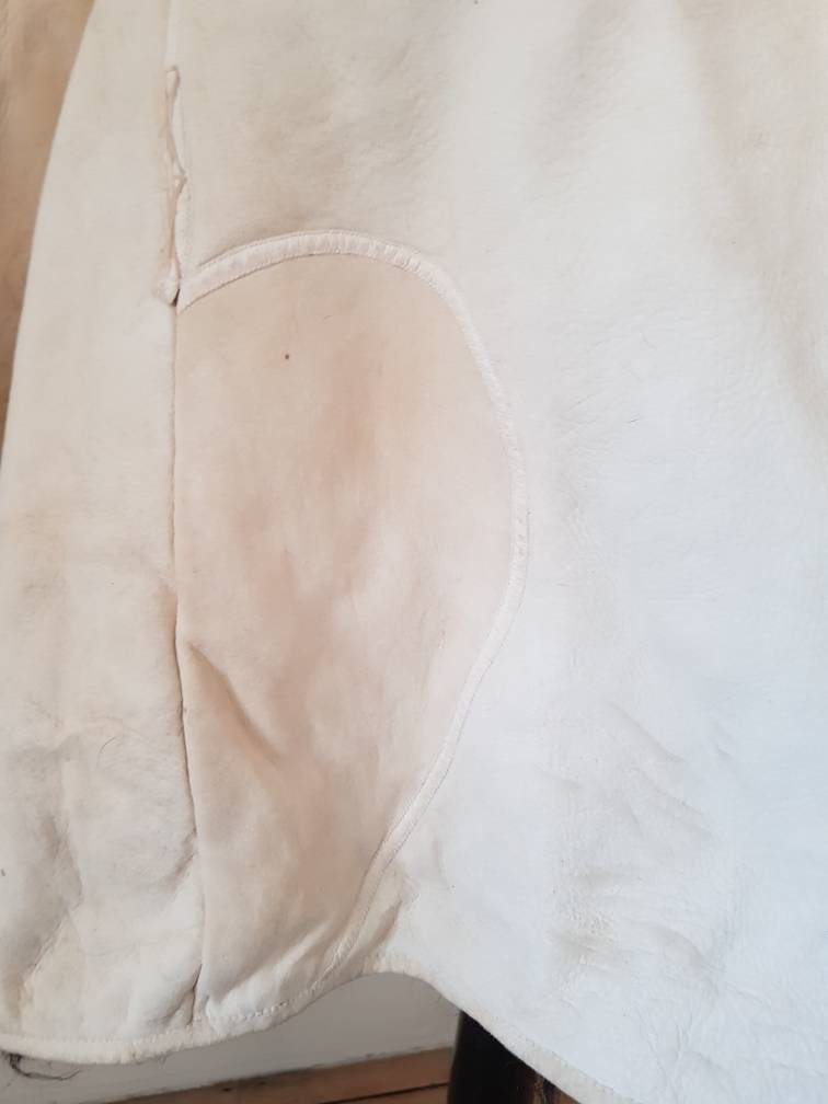 RARE Antique white sheepskin folk jacket coat Hutsul Ukrainian sheep hair interior