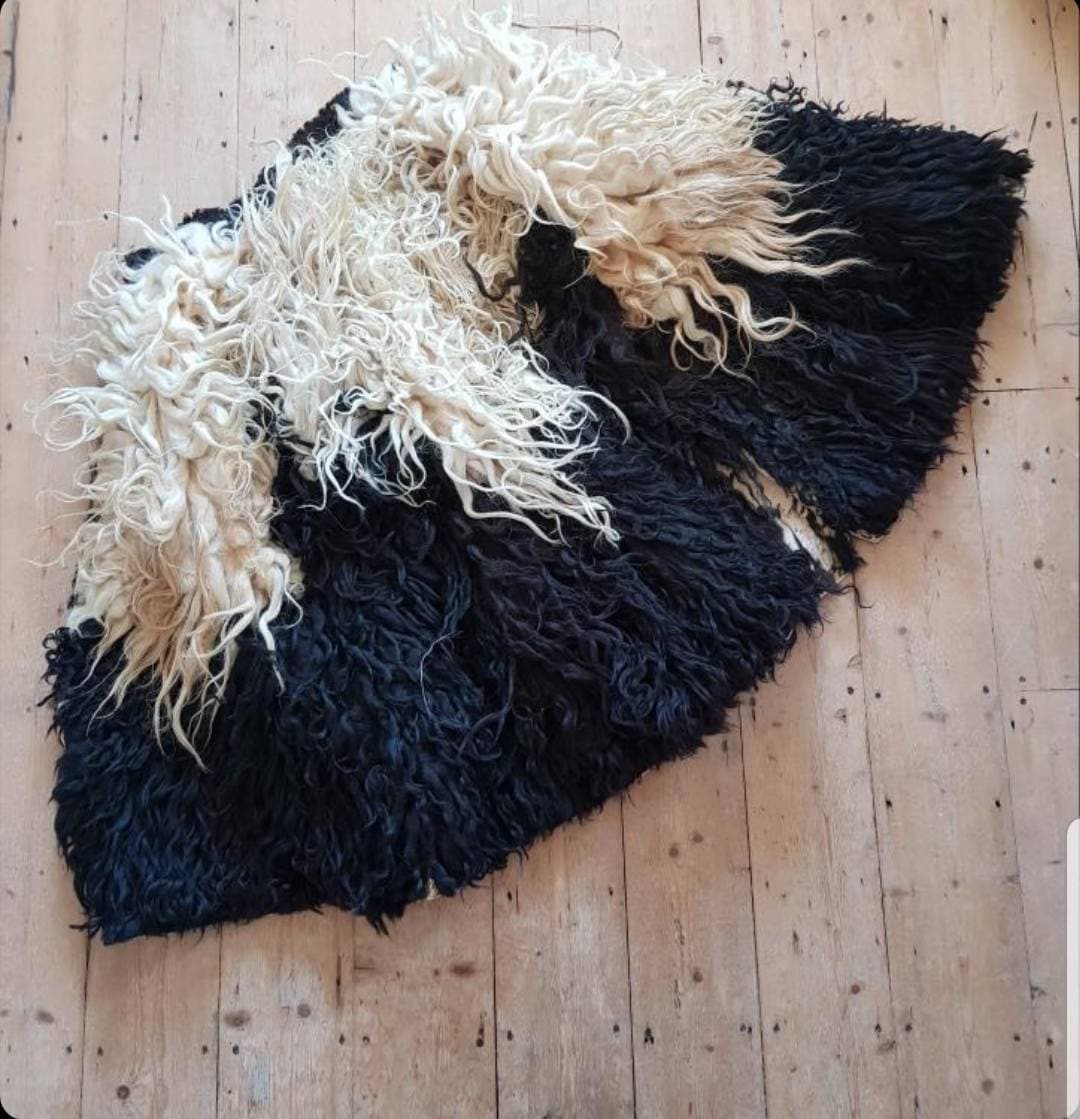 RARE Antique white sheepskin folk jacket coat Hutsul Ukrainian sheep hair interior