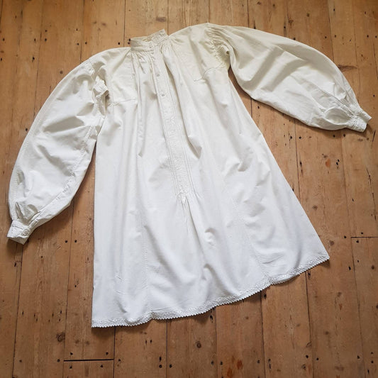 1930s Hungarian White Linen Smock shirt long glass buttons Stripe woven Cotton Eastern European traditional folk clothing