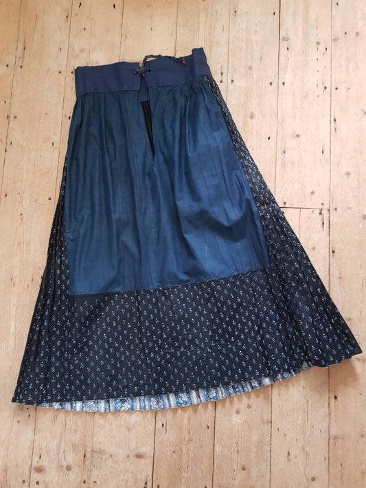 1930s Slovakian Indigo linen block print pleated skirt