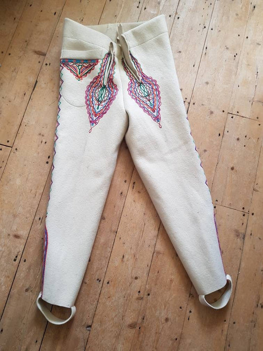 Slovakian wool folk trousers embroidered rainbow colourful Traditional Eastern European