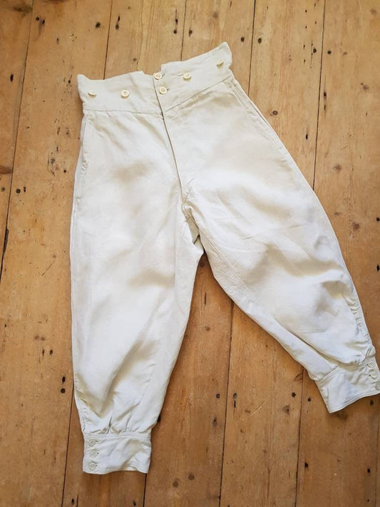 Antique French Linen Breeches White Bone Buttons Pants Trousers XS Early 1900s