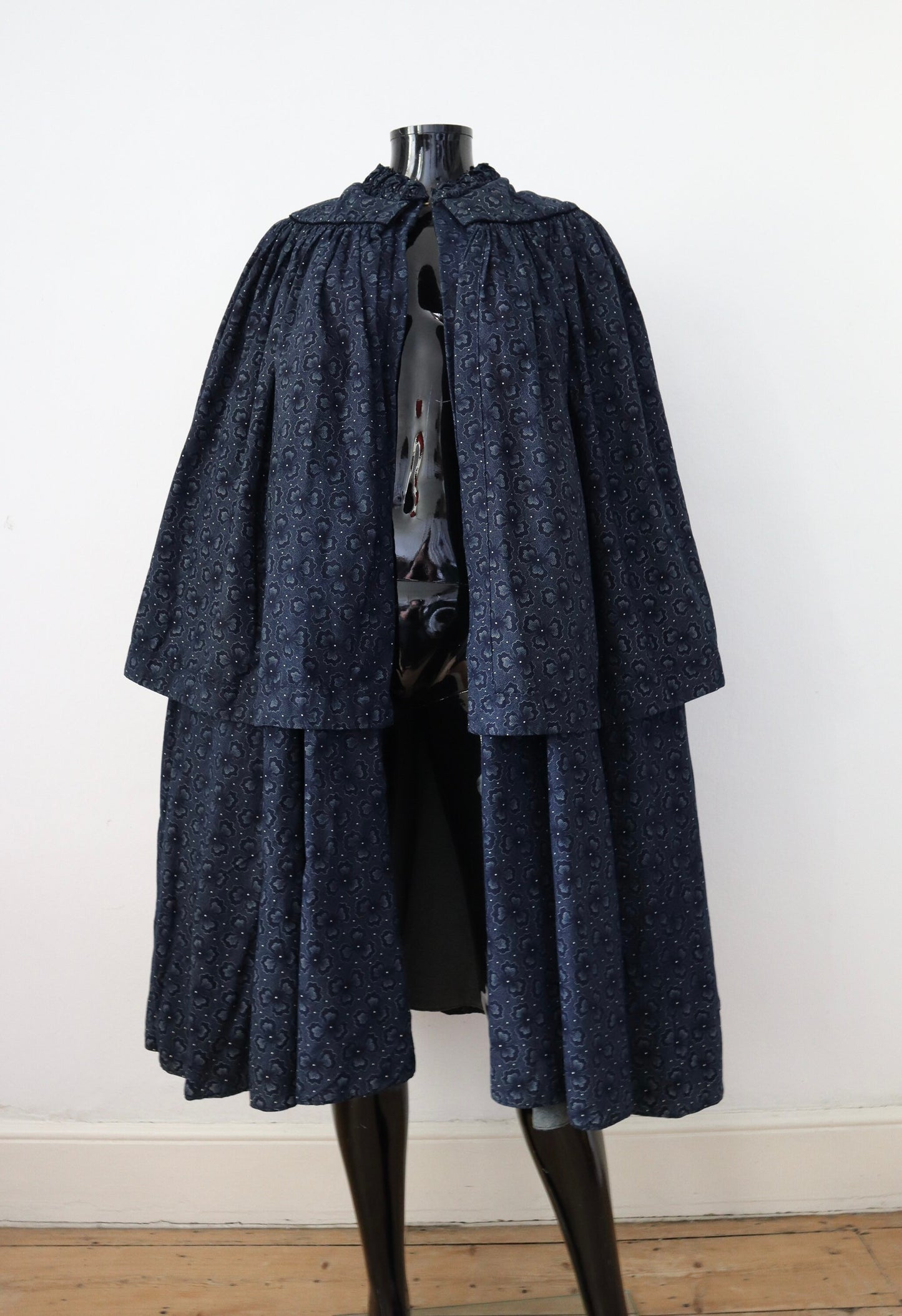 Rare Antique German Indigo Cape Blue White Block Print 1880s 19th Century