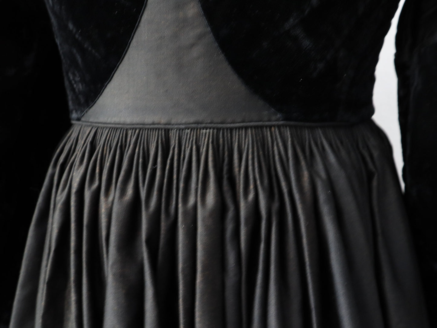 Antique French Breton Costume Dress Bodice Black Velvet Cotton Indigo late 19th century traditional clothing Britanny