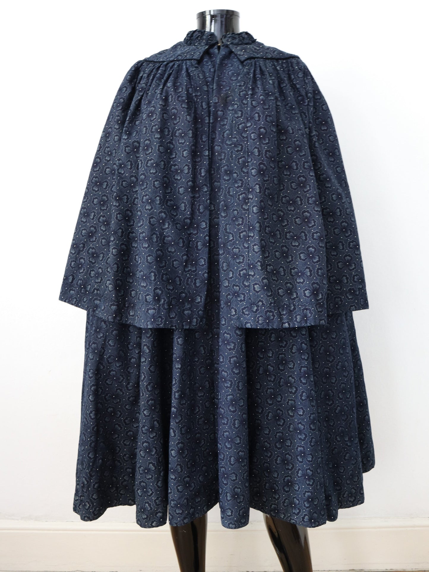 Rare Antique German Indigo Cape Blue White Block Print 1880s 19th Century