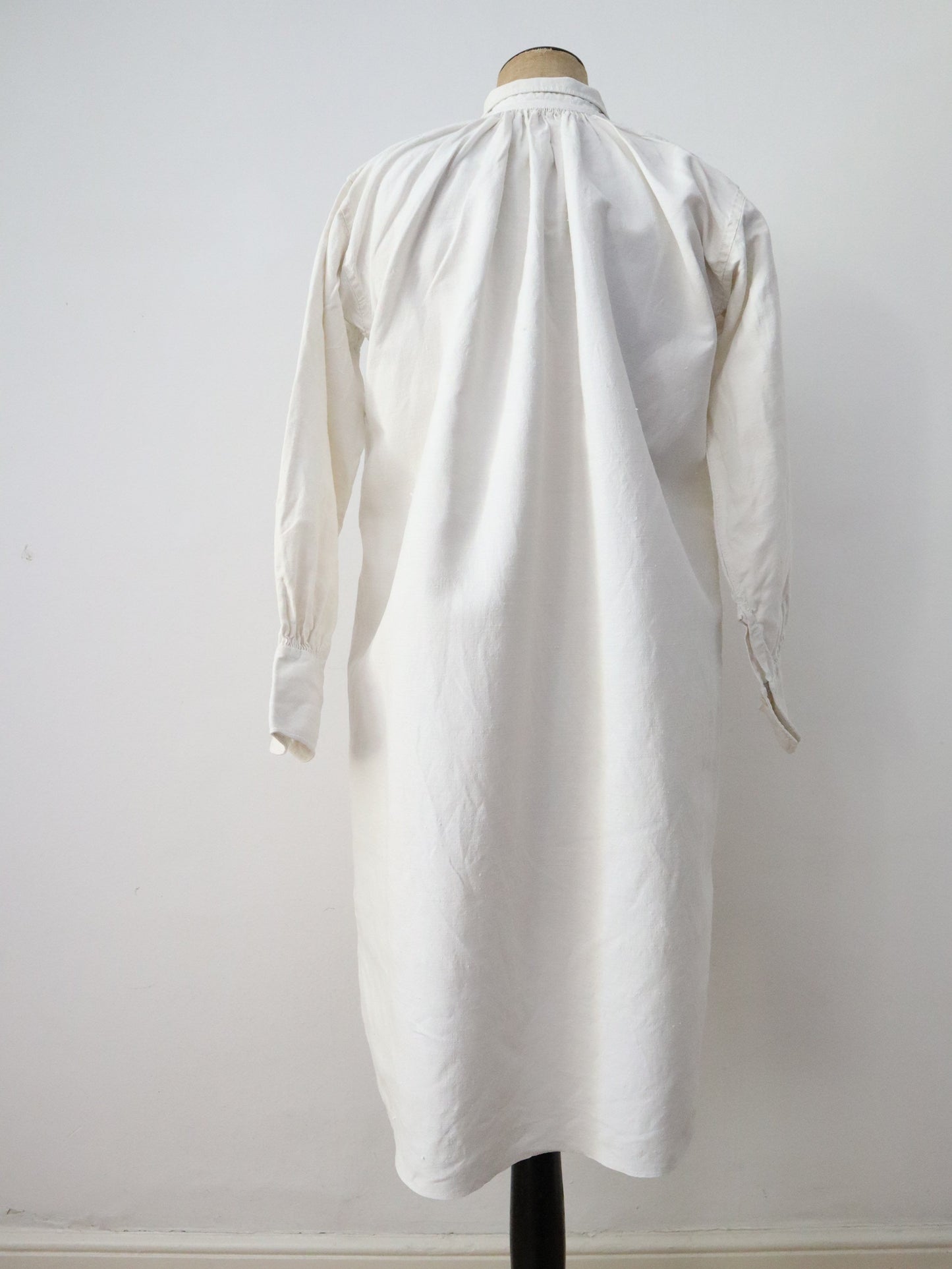 Antique French white linen dress shirt Pleats long button collar early 1900s